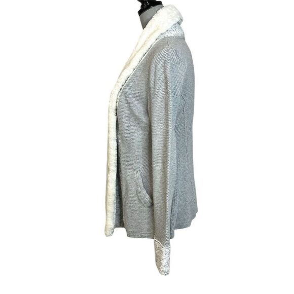 Anthropologie Women's Gray Faux Fur Trim Cardigan Sweater S Cottagecore Fall - Picture 6 of 14